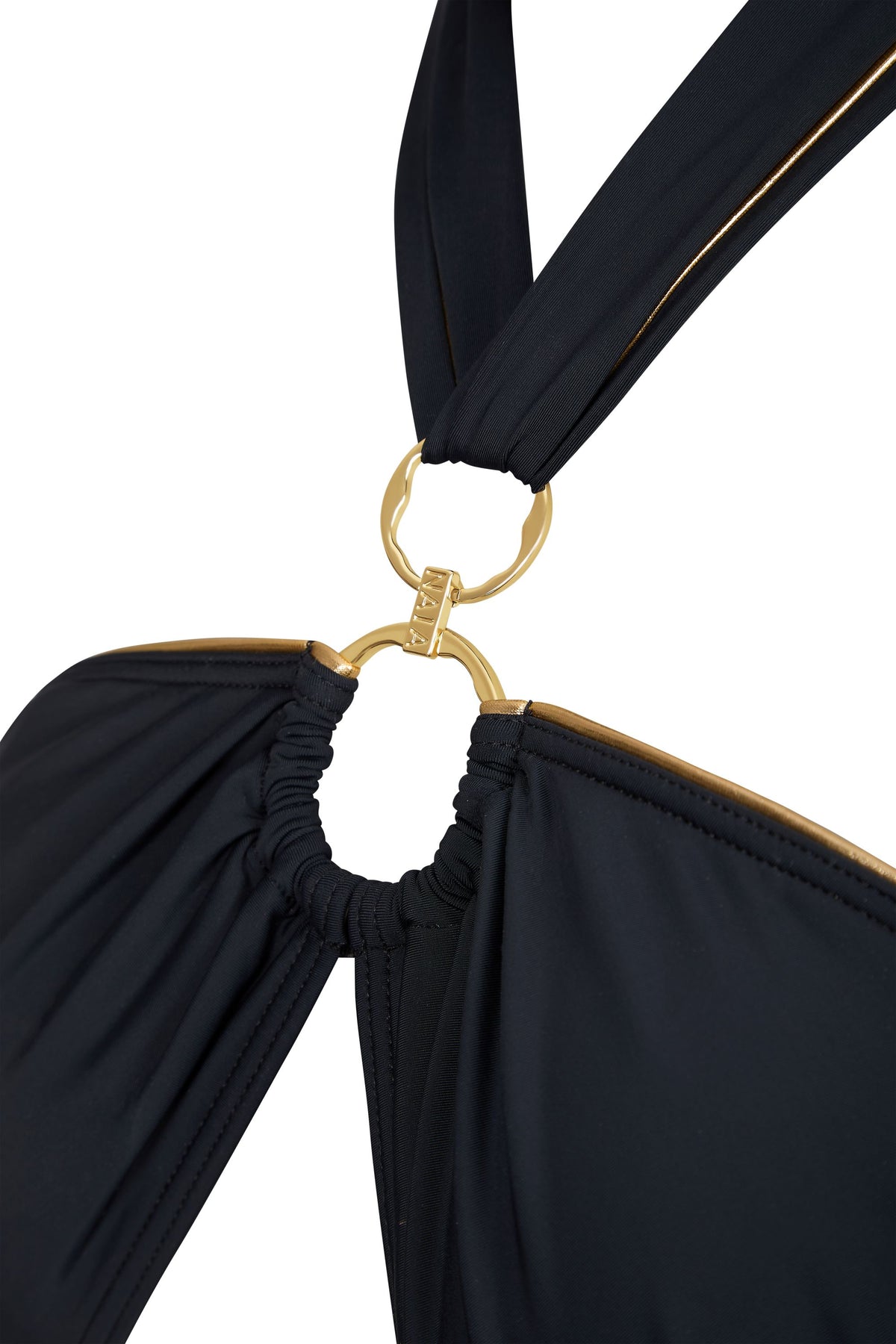 Fiji Double Ring Bandeau Bikini Top Black & Gold