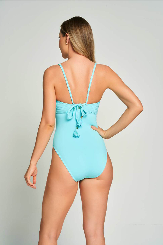 Monaco Plait Detail Swimsuit in Azure Blue