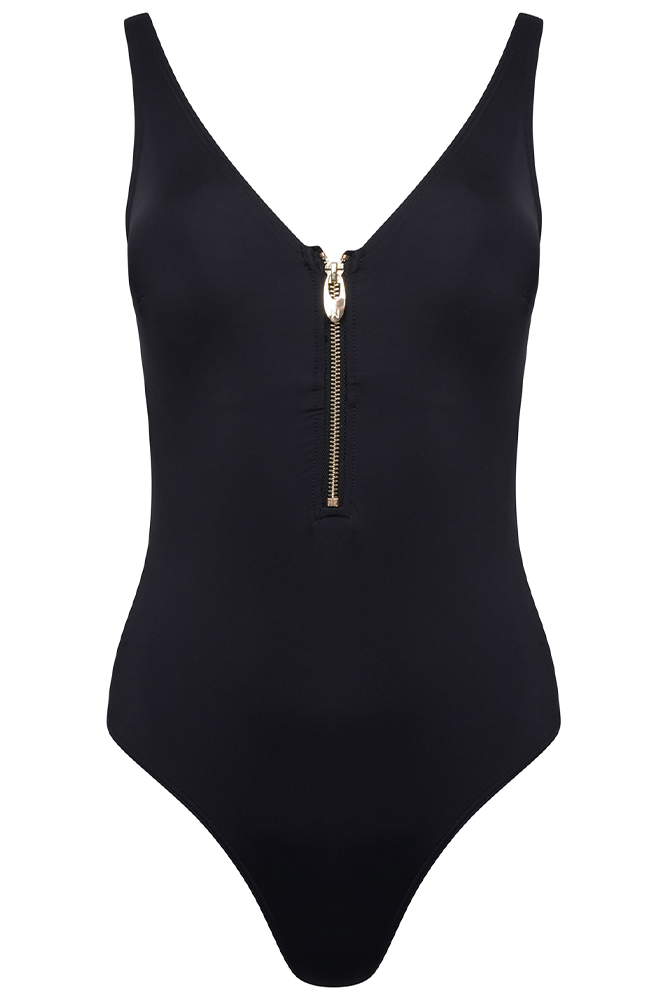 Malibu Zip Through Swimsuit Shimmer Black