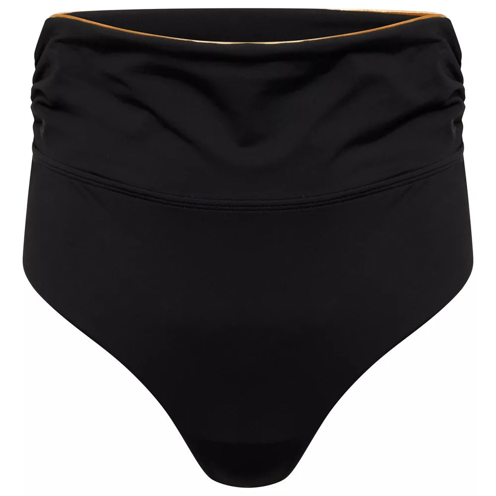 Capri Fold Over Bikini Brief Black And Gold