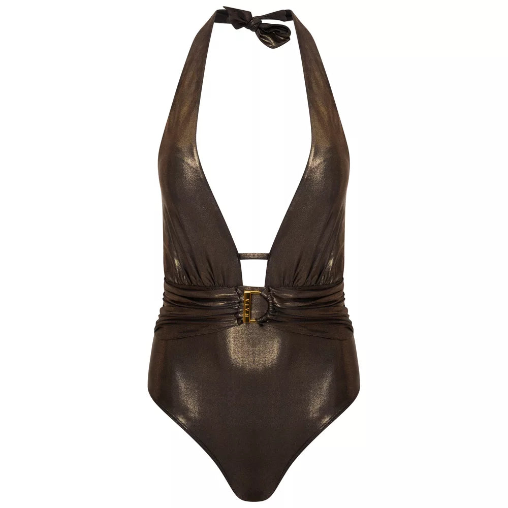 Miami Plunge Halter Swimsuit Gold Dust