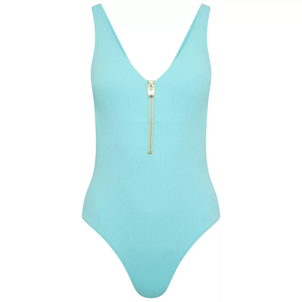 Malibu Zip Swimsuit Azure Blue Texture