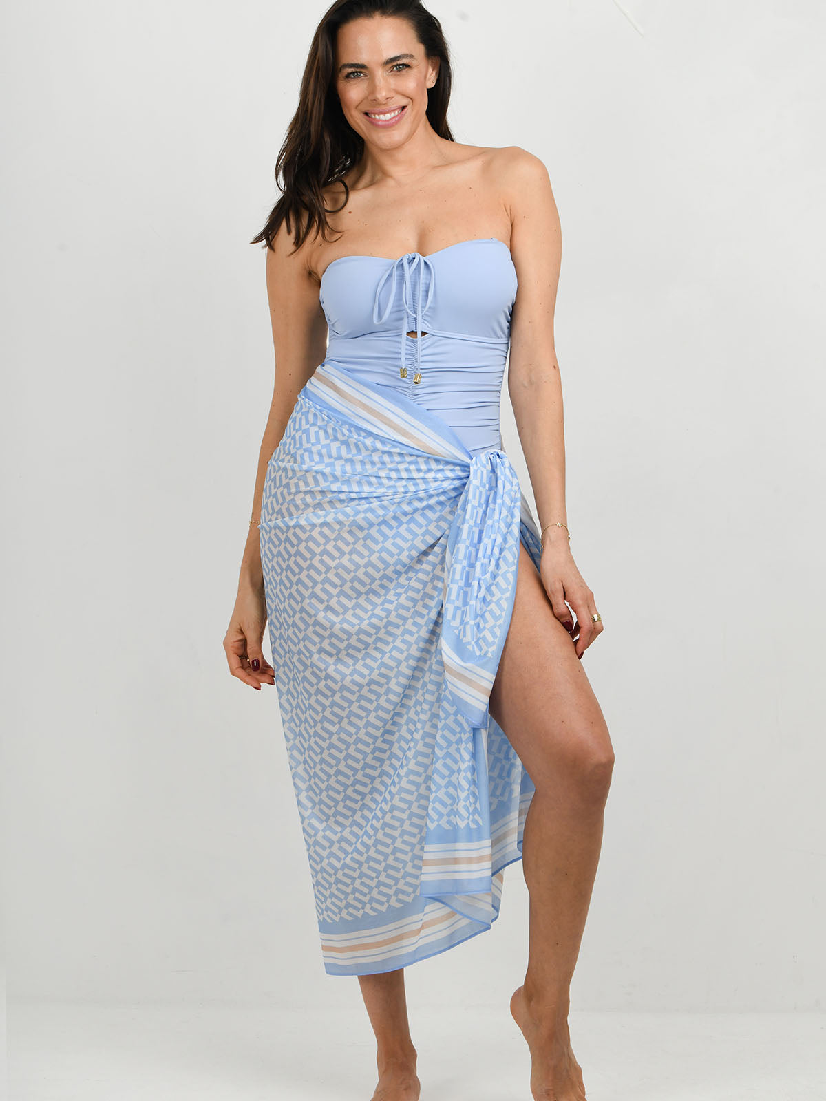 Cannes swimsuit in Blue lagoon with blue geo print sarong - SS26 The Golden Hour Collection NAIA Beach