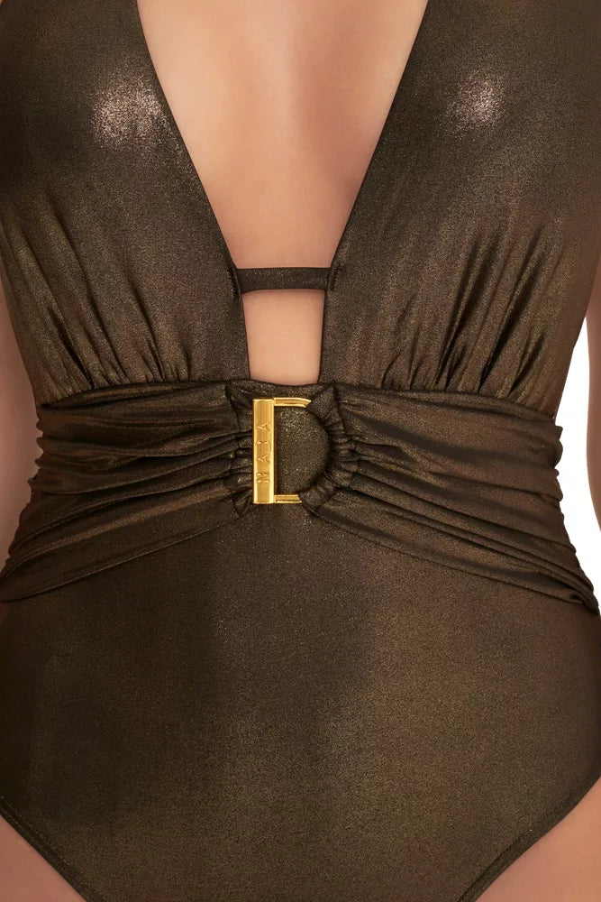 Miami Plunge Halter Swimsuit Gold Dust
