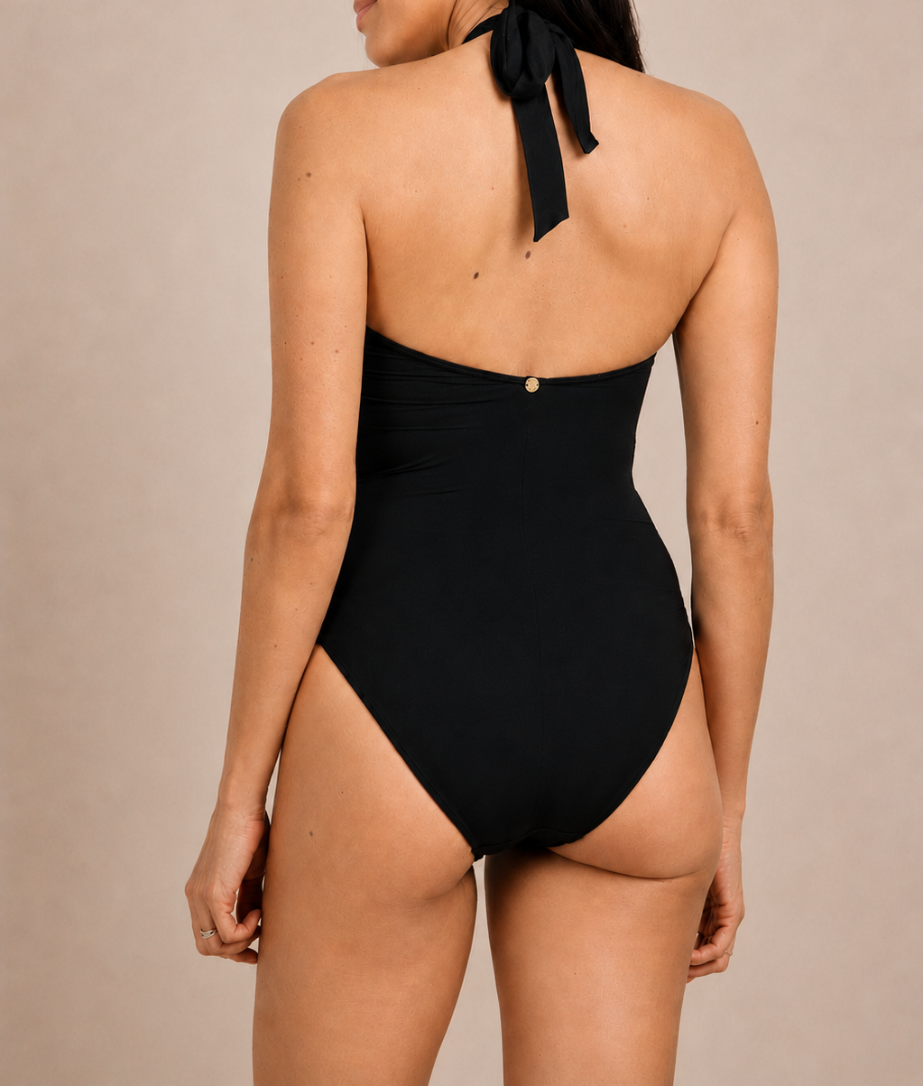 Tahiti Double Ring Swimsuit Black & Gold