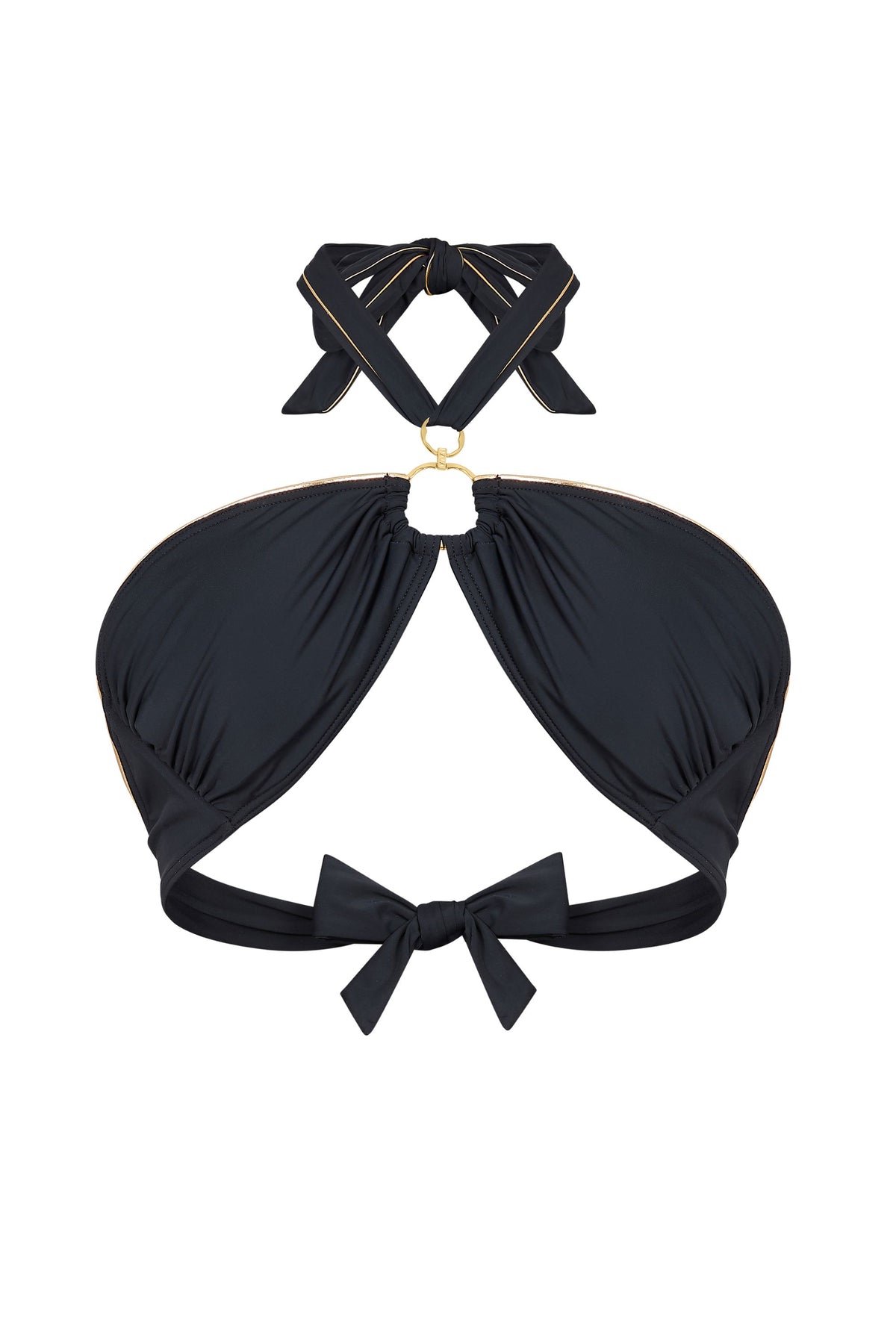 Fiji Double Ring Bandeau Bikini Top Black & Gold