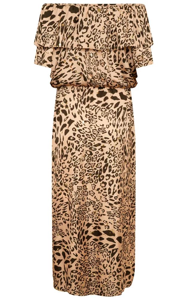 Halle Bardot Frill Maxi Dress Golden Leopard