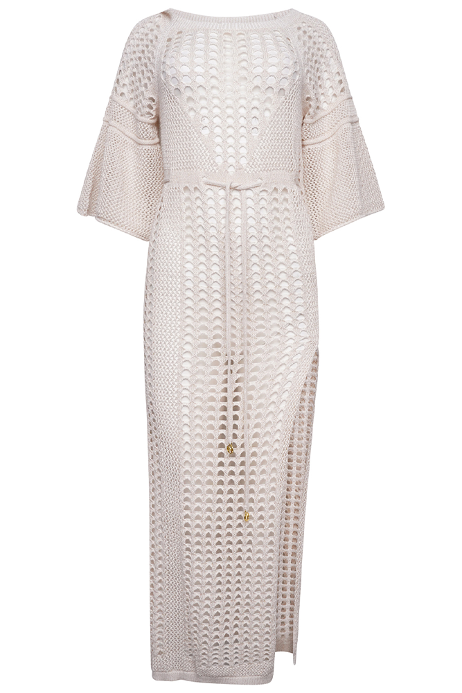Grenada Crochet Long Sleeve Dress Champagne Sparkle