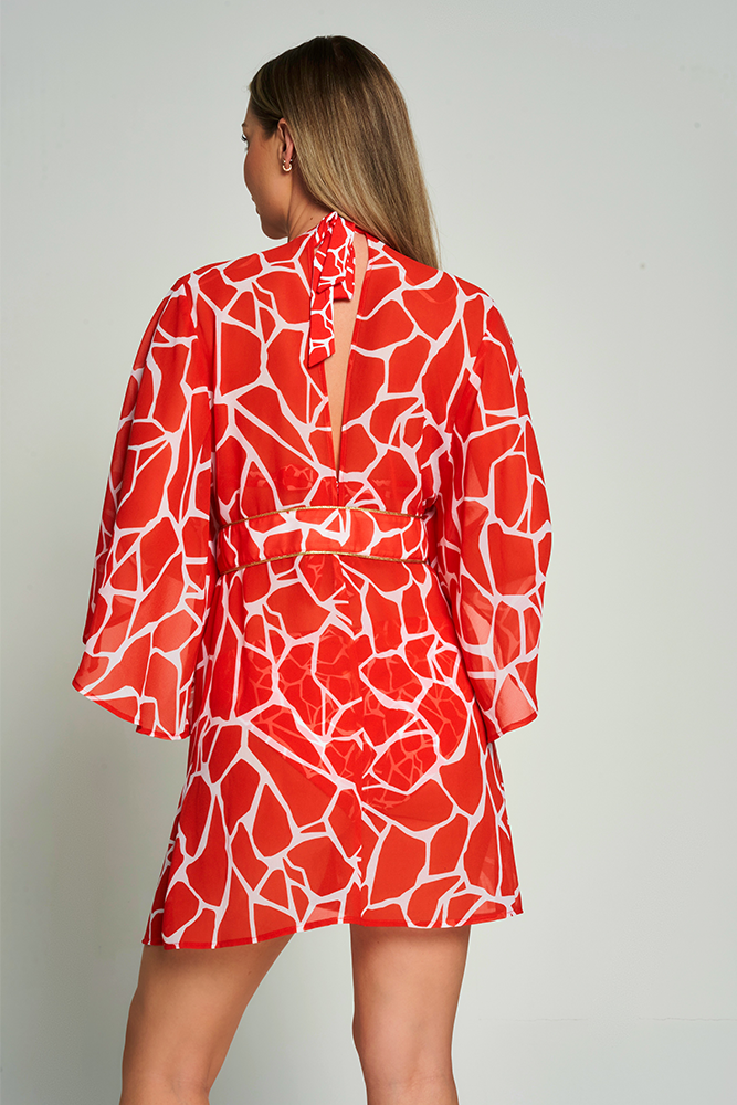 Bel Air Kaftan Red Giraffe Print