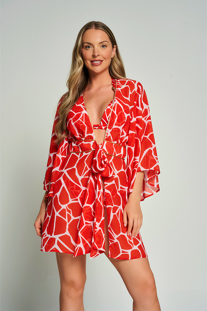 Bel Air Kaftan Red Giraffe Print