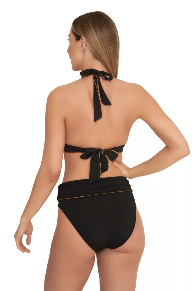 Capri Fold Over Bikini Brief Black And Gold