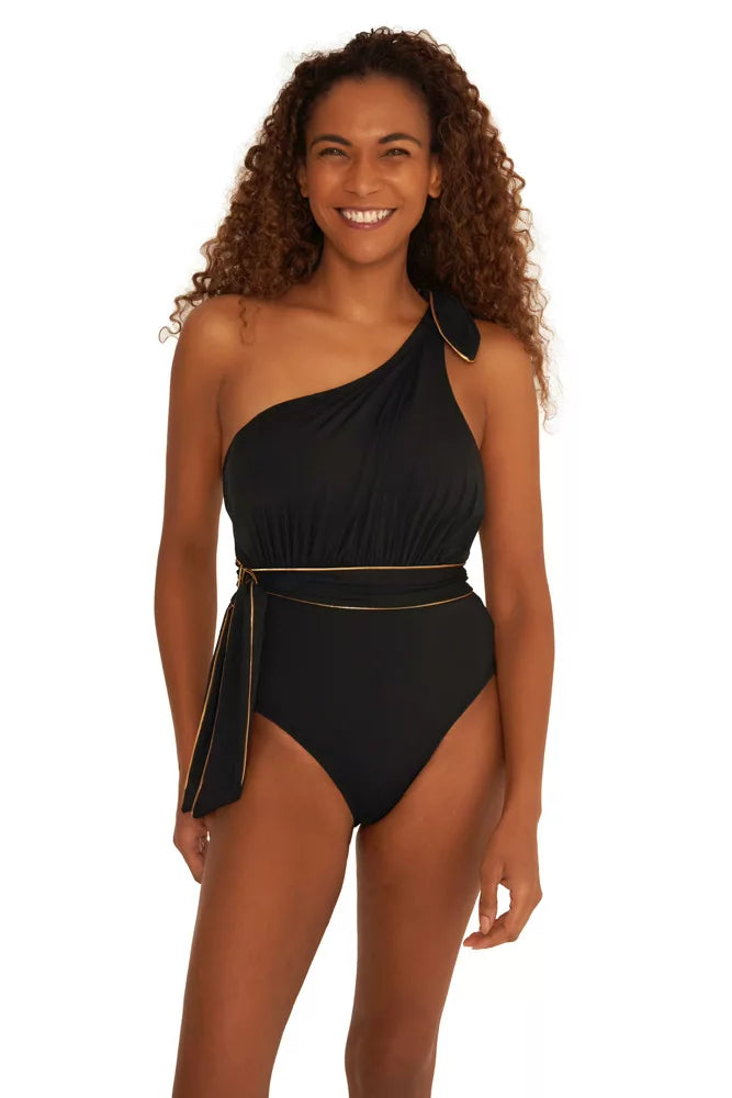 Positano One Shoulder Swimsuit in Black