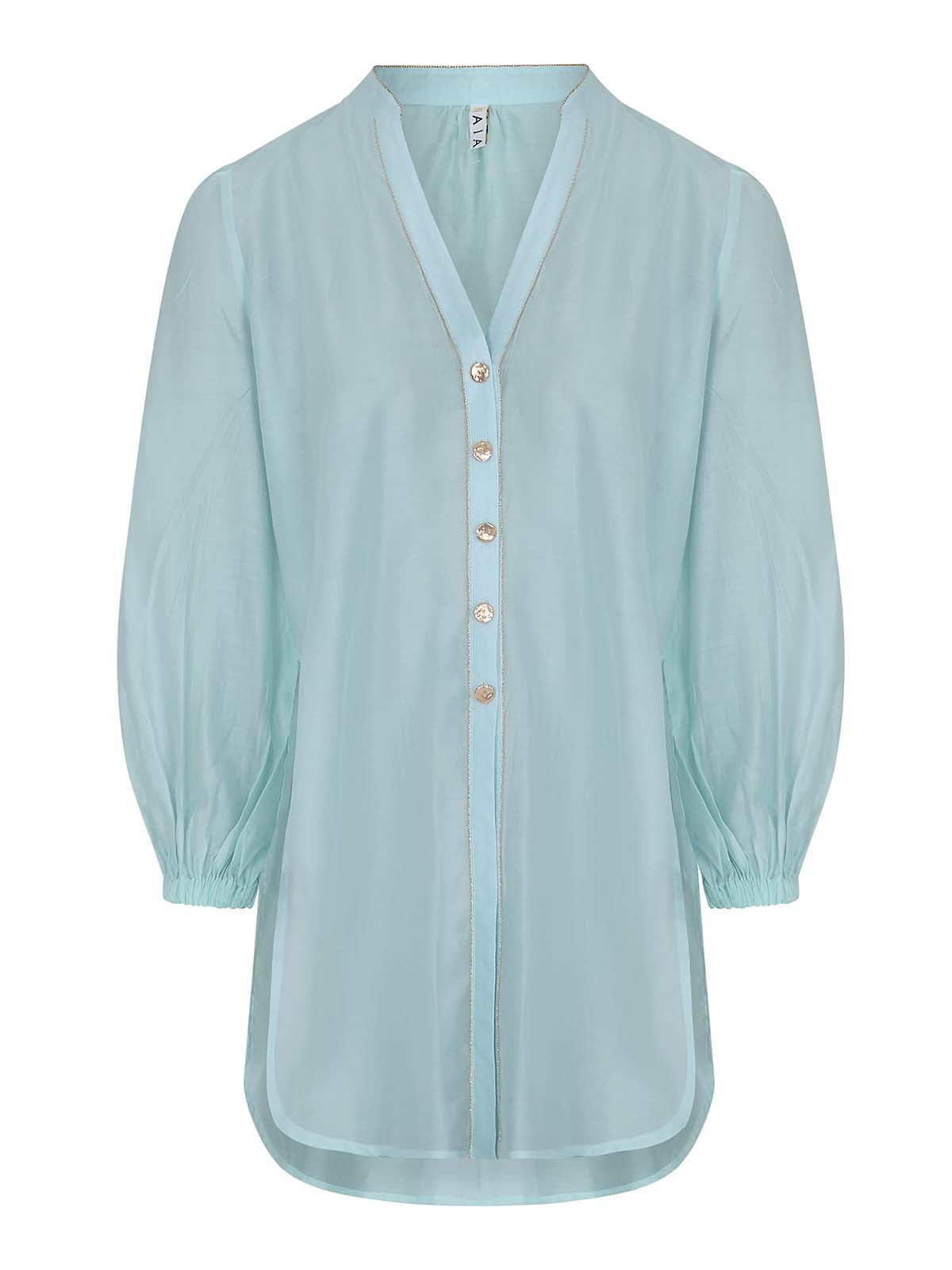 Martinique shirt in aqua by NAIA Beach  Luxury Swimwear and resort wear SS26 The Golden Hour collection 