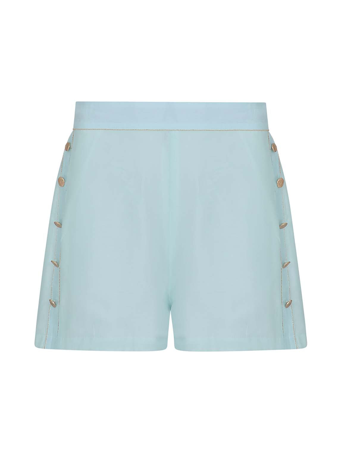 Martinique short and shirt in aqua by NAIA Beach  Luxury Swimwear and resort wear SS26 The Golden Hour collection 
