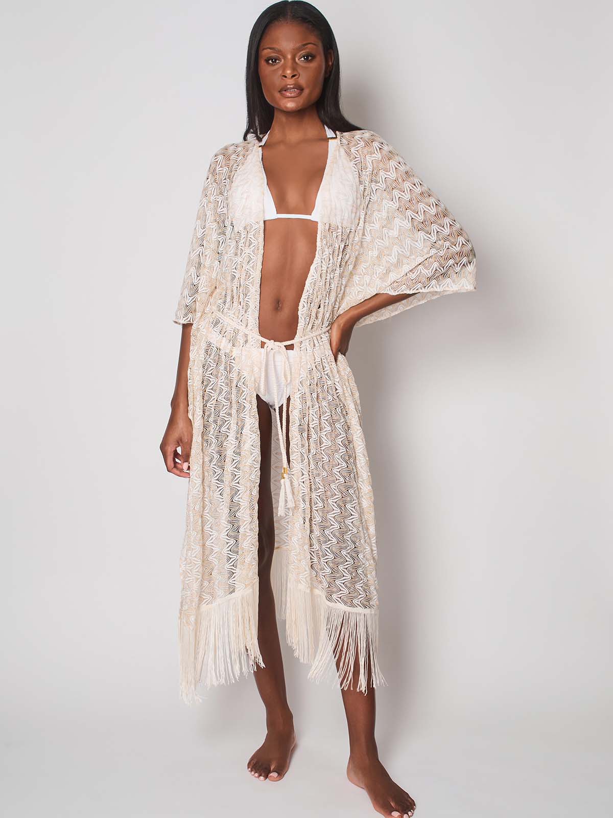 Mykonos Crochet White & Gold Kaftan
