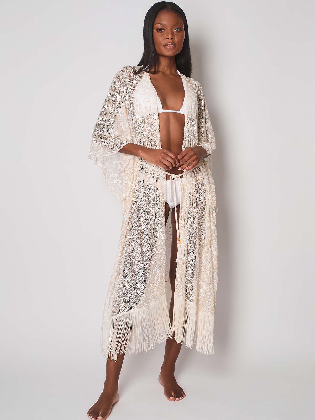 Mykonos Crochet White & Gold Kaftan