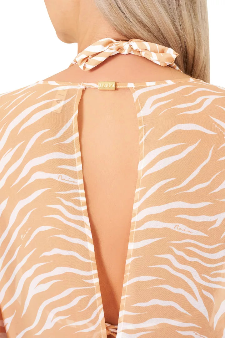 Freya Open Front Maxi Kaftan in Navy Zebra print