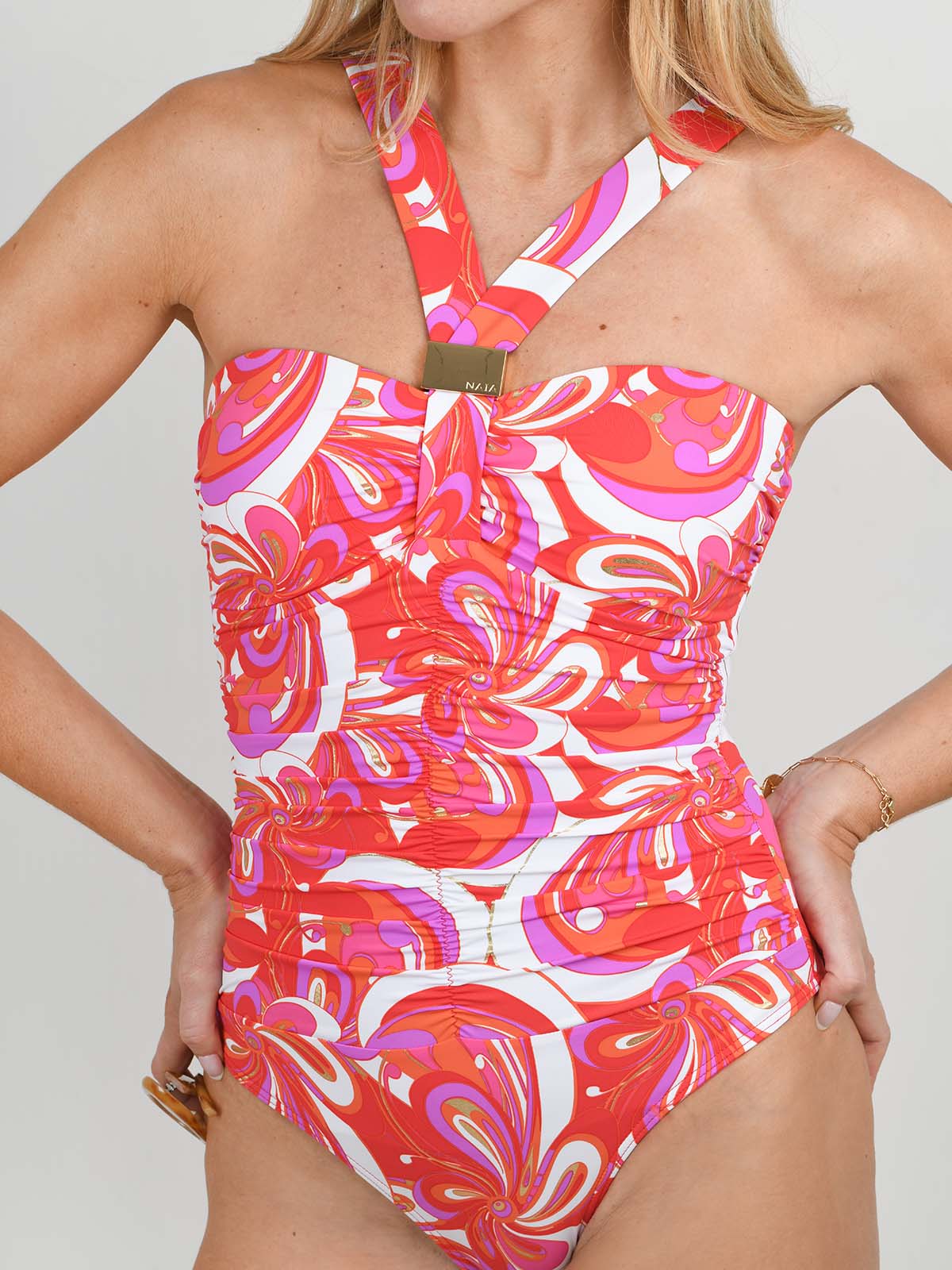 Selene swimsuit  in Dolce Vita Print by NAIA Beach  Luxury Swimwear SS26 The Golden Hour collection 